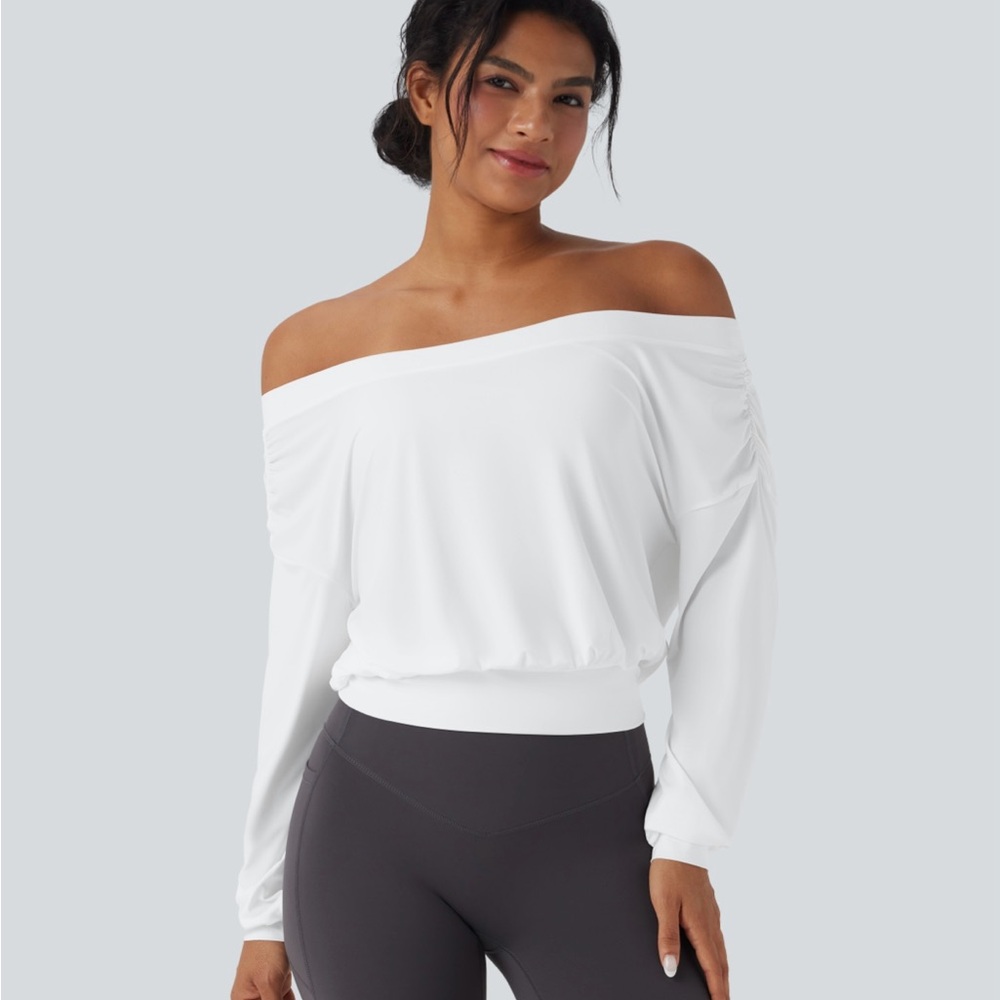 HALARA Elegant White Off-Shoulder Top